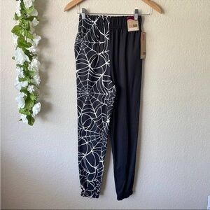 Women's Halloween Black Spider Web Spliced Split Joggers